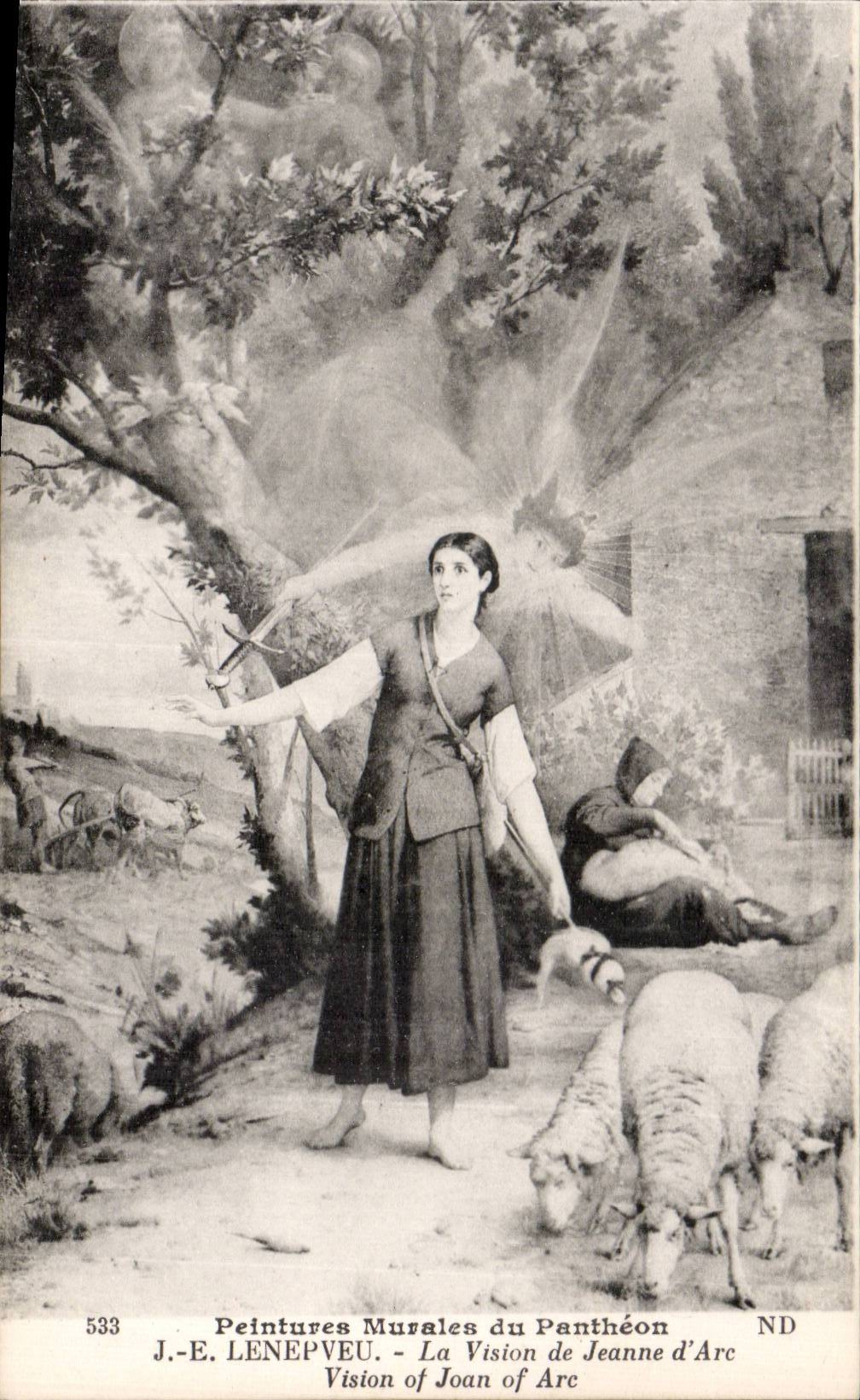 CPA Jeanne d arc peintures murales du Pantheon Paris Lenepveu Vision de Jeanne d arc Moutons Ange Angel