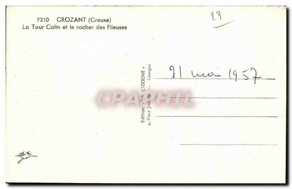 CPSM Crozant La tour Colin et le rocher des Fileuses — Rückseite