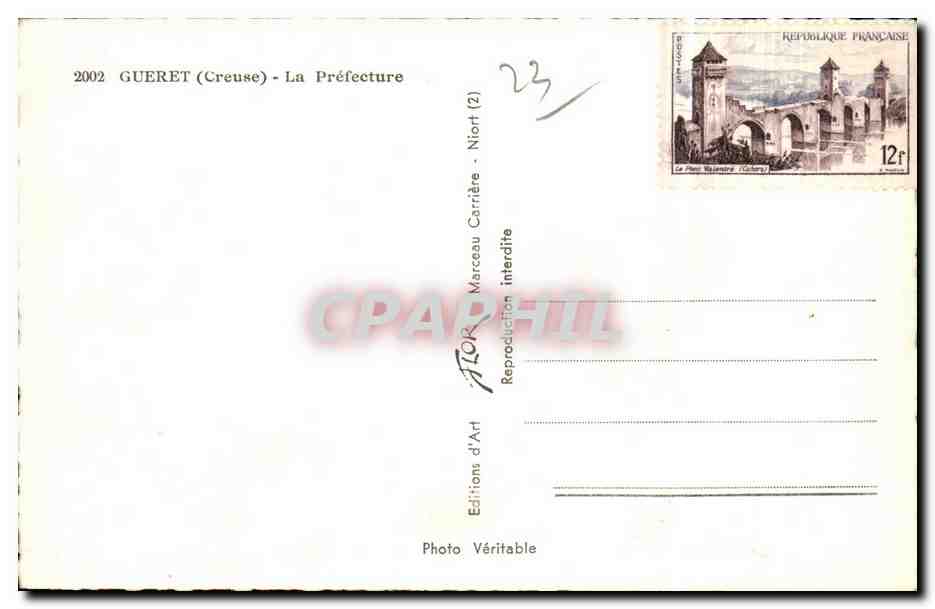Gueret (Creuse) - La Préfecture — Éditions d'Art Ator — Achterkant