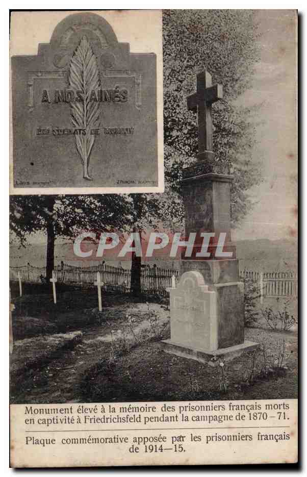 CPA Militaria Plaque commemorative apposee par les prisonniers de 1914 1915 Friedrichsfeld