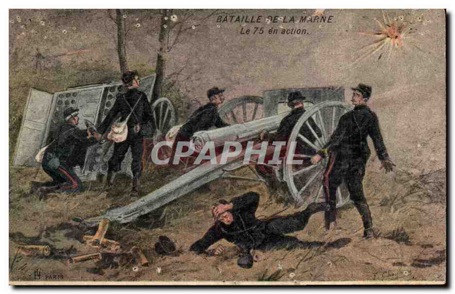 CPA Militaria Bataille de la Marne Le 75 en action 