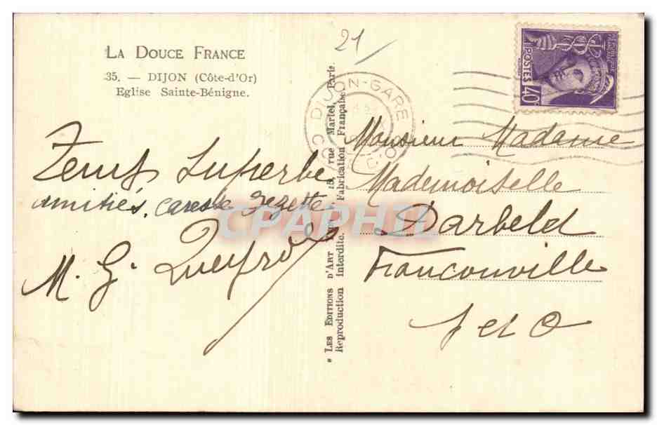 CPA Dijon Eglise Sainte Benigne  — Rückseite
