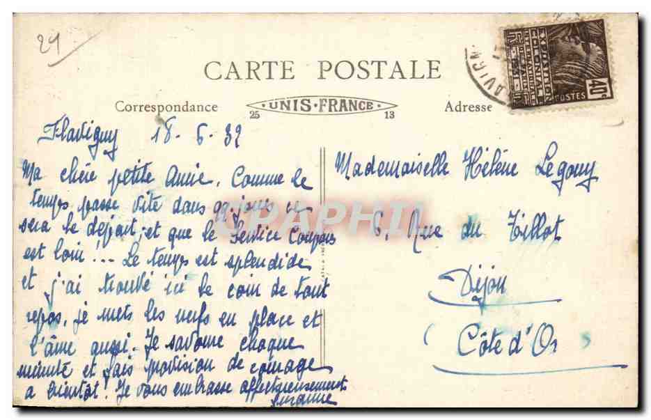 CPA Flavigny Couvent de dominicains La Charmille — Rückseite