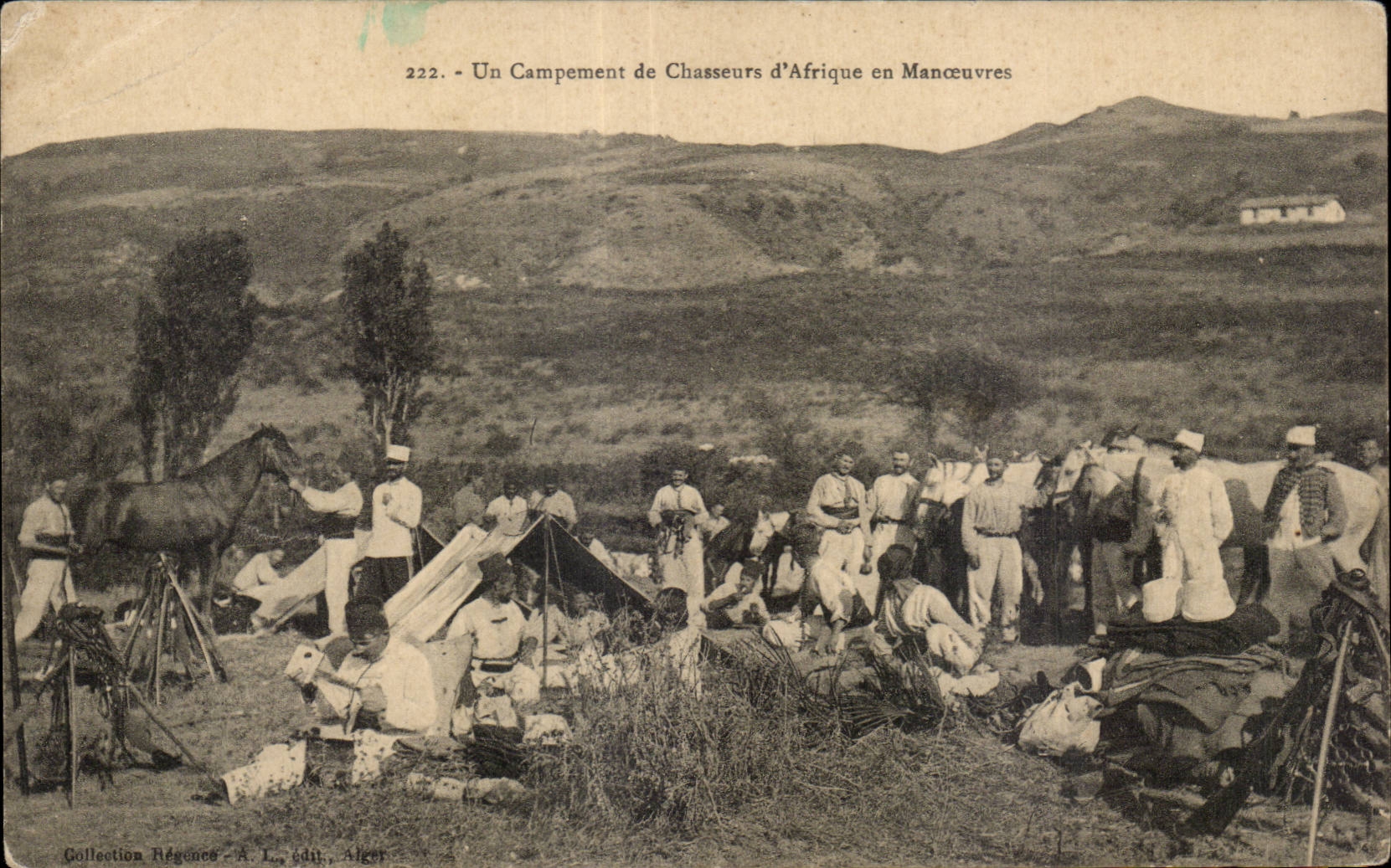 Un Campement de Chasseurs d'Afrique en Manceuvres — Collection Régence - A. L., édit. Alger