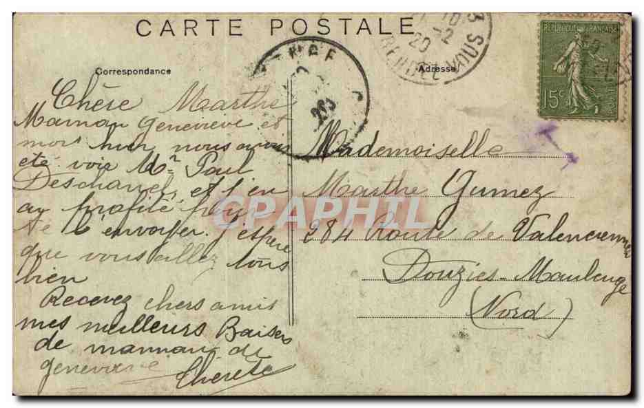CPA Militaria Paul Deschanel President de la chambre des deputes President de la Republique le17janvier 1920 — Rückseite