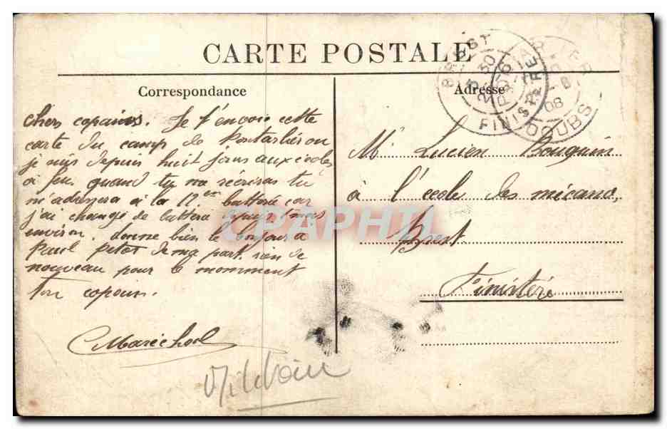 CPA Militaria Pontarlier Au champ de tir Piece de 155 court — Rückseite