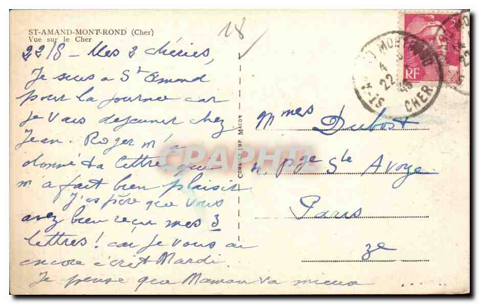 CPA St Amand Montrond Vue sur le Cher — Verso