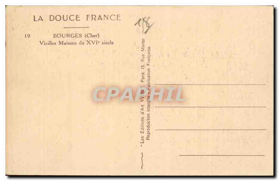CPA Bourges Vieilles maisons du 14eme  — Rückseite
