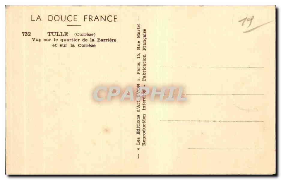 CPA Tulle Vue sur le quartier de la barriere et sur la Correze — Rückseite
