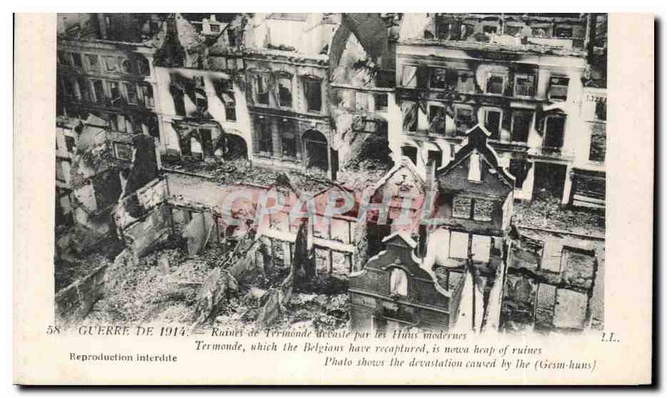CPA Militaria Ruines de Termonde devaste par les Huns modernes