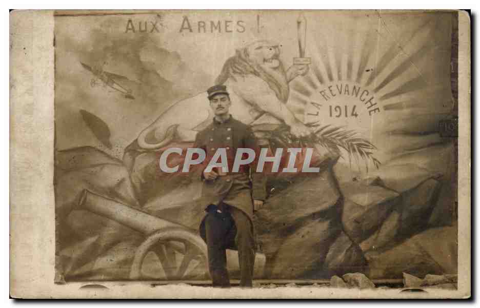 CARTE PHOTO Militaria Aux armes La revanche lion 