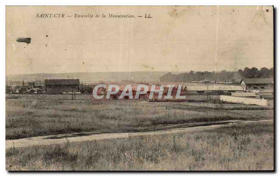 CPA Militaria Saint Cyr Ensemble de la manutention Ballon dirigeable