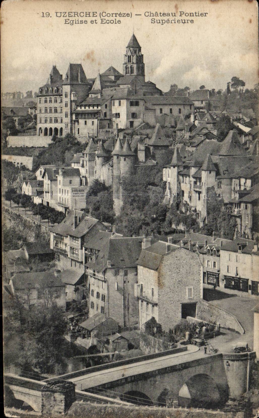 Uzerche (Corrèze) — Château Pontier, Église et École Supérieure
