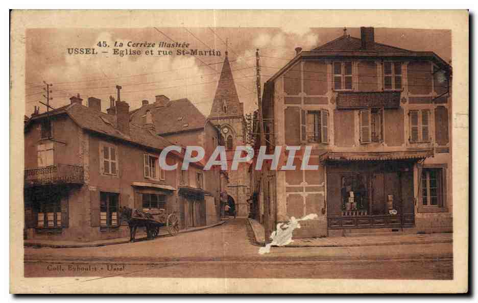 Ussel - L Eglise et rue St Martin CPA