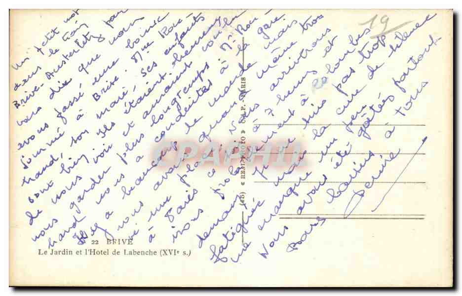 Brive - Le Jardin et l Hotel de Labenche CPA — Back