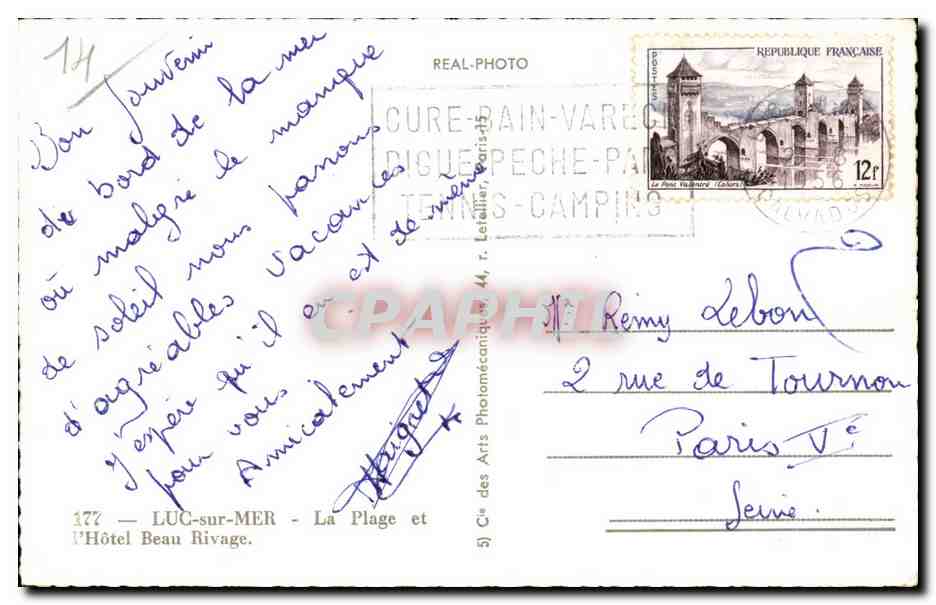 Lug-sur-Mer — La plage et l'Hôtel Beau Rivage — Cap' — 177 — Verso