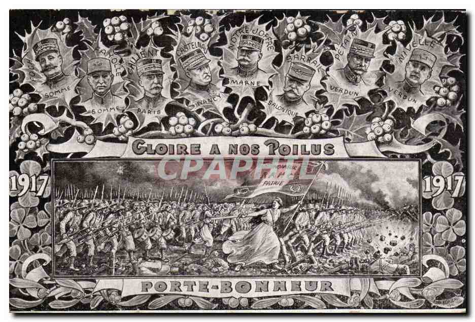 CPA Militaria Guerre de 1914 Gloire a nos poilus Porte Bonheur 