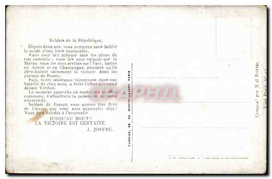 CPA Militaria Guerre de 1914 Gloire a nos poilus Porte Bonheur  — Rückseite