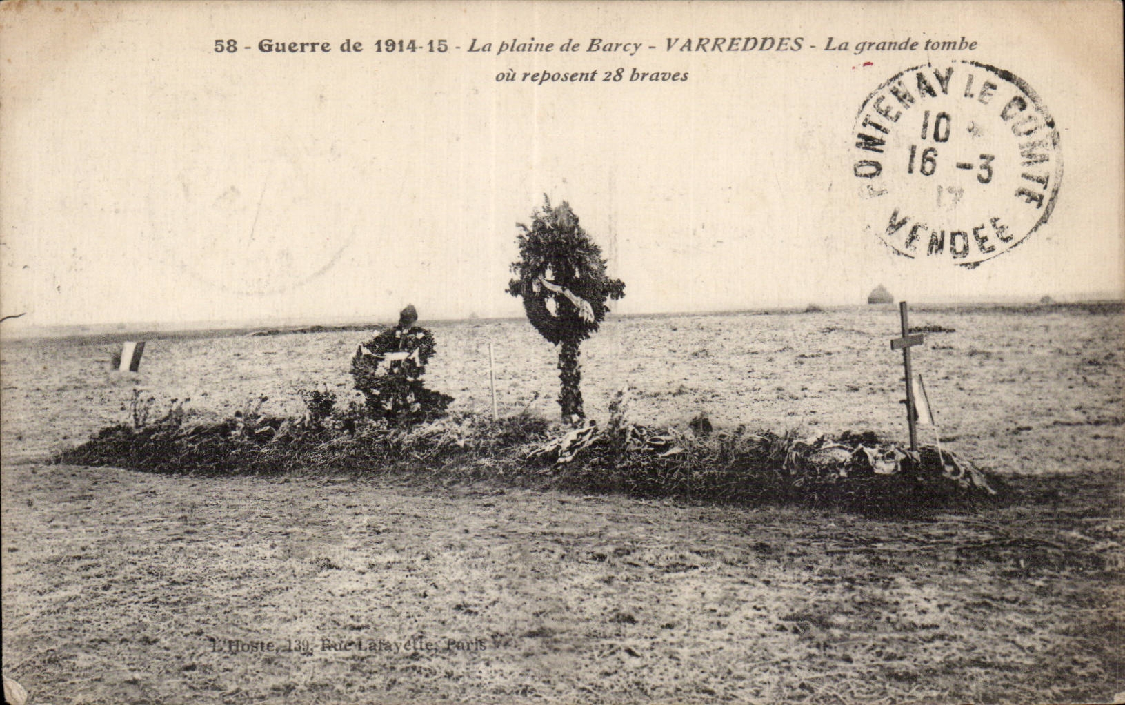 CPA Militaria La grande guerre 1914 La plaine de Barcy Varreddes La grande tombe ou reposent 28 braves