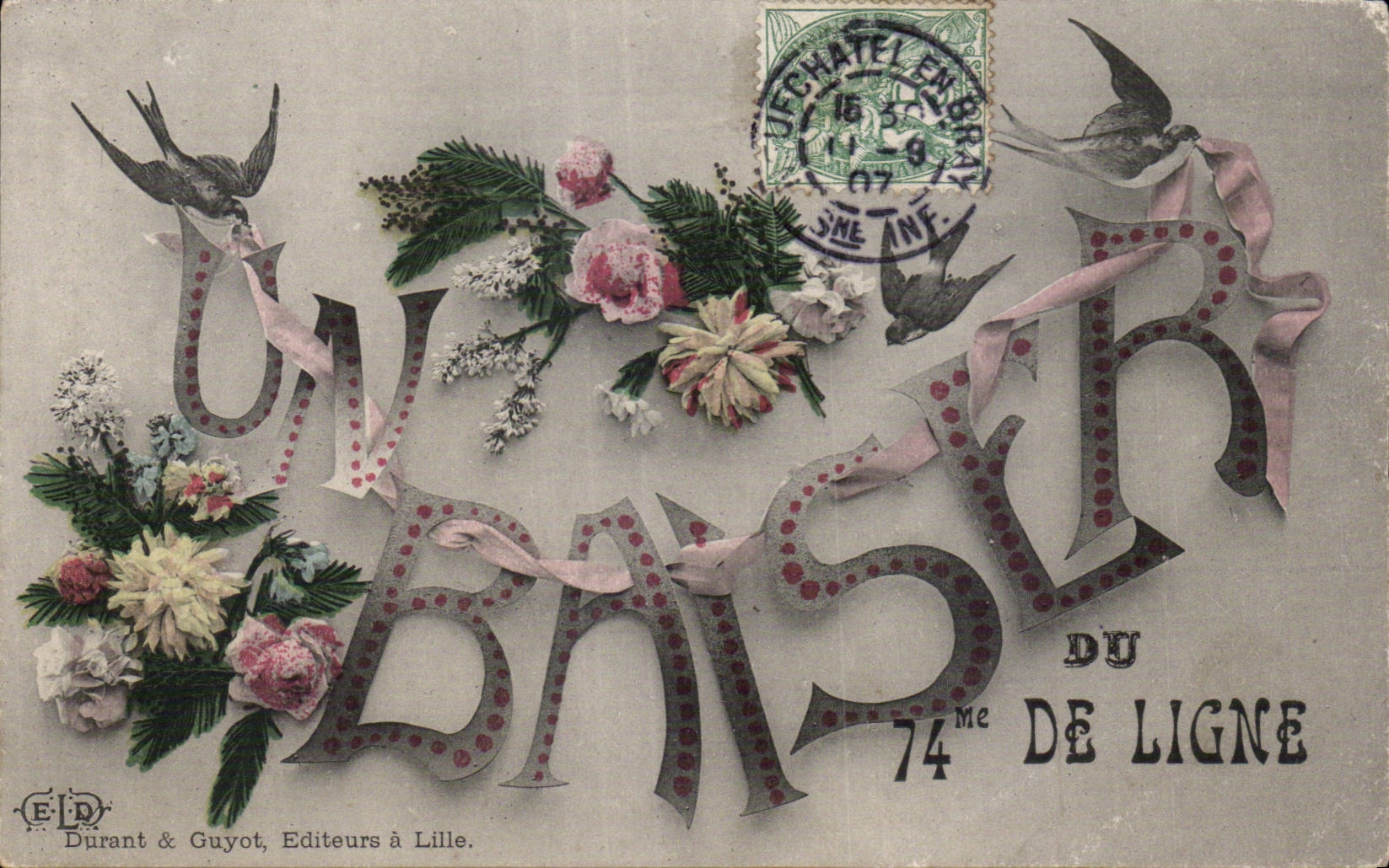 CPA Militaria Un baiser du 74eme de ligne 