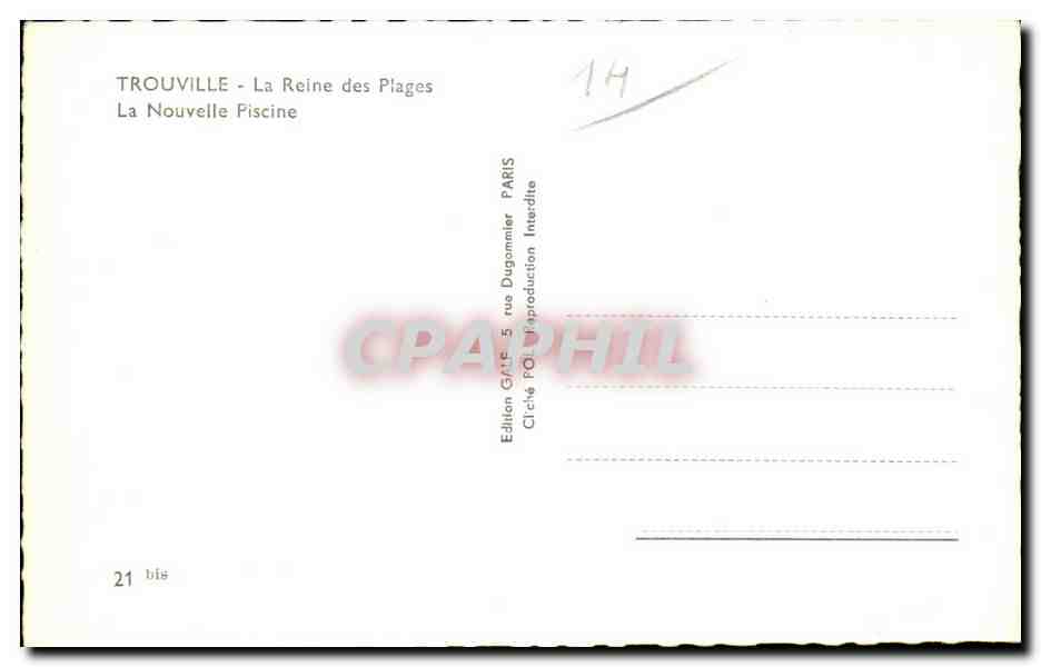 Trouville - La Reine des Plages — La Nouvelle Piscine — Édition G/F 5 rue Dugommier PARIS — Verso