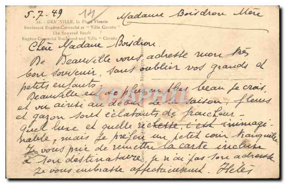 Villa Citroën — Boulevard Eugène Cornuché — Deauville — Verso