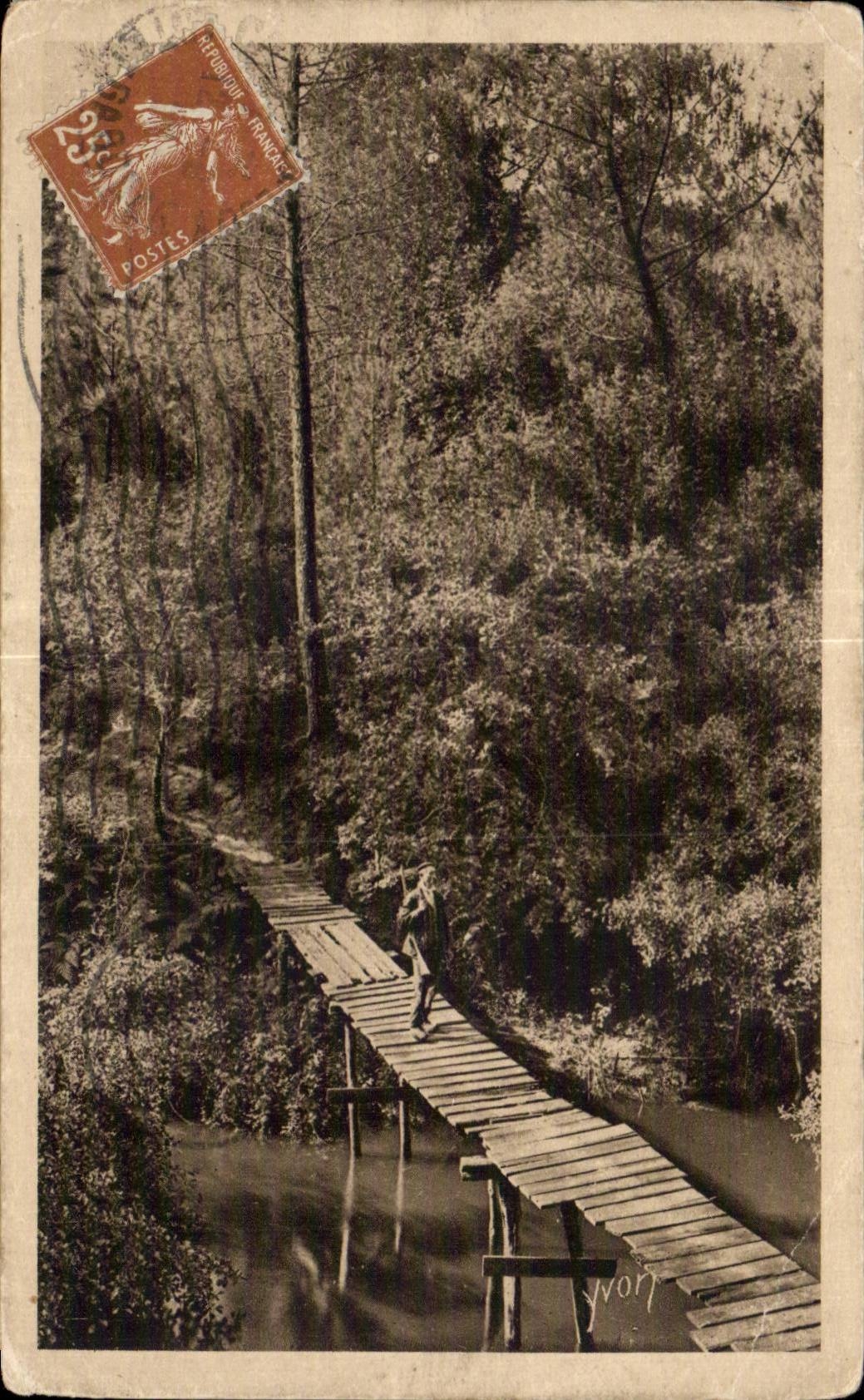 Pont rustique sur le Courant d'Huchet — Les Landes de Gascogne — Édition d'Art YVON
