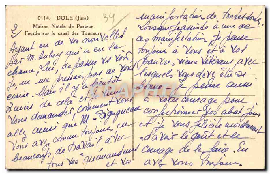Dole - Maison Natale de Pasteur - Facade sur le Canal des Tanneurs - CPA — Rückseite