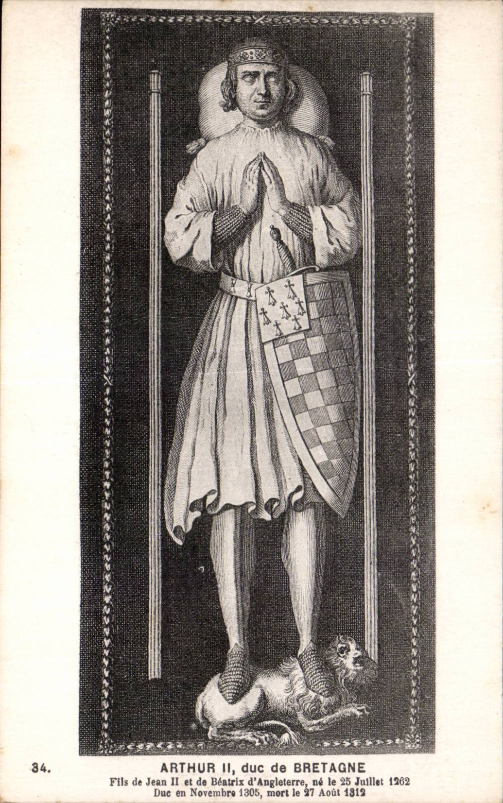 Arthur II, duc de Bretagne — statue funéraire — F. Chapeau, éditeur Nantes, n° 34