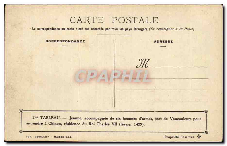 CPA Militaria Jeanne d arc part de Vaucouleurs pour se rendre a Chinon  — Rückseite