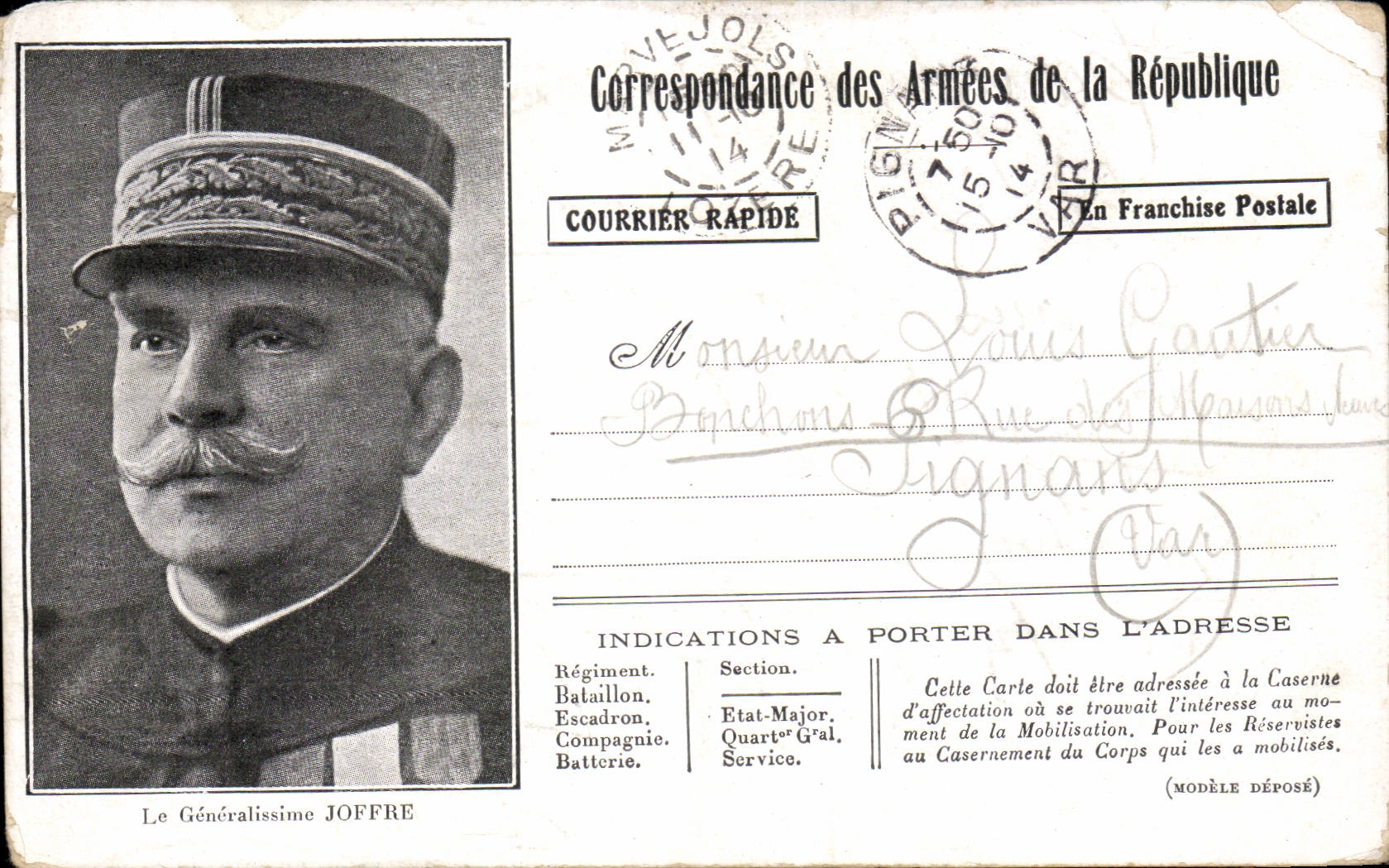 CPA Militaria Guerre 1914 Correspondance des armees Louis Gautier Pignants Joffre