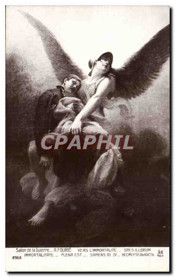 CPA Militaria Salon de la guerre Vers l immortalite Spes Illorum Ange aile