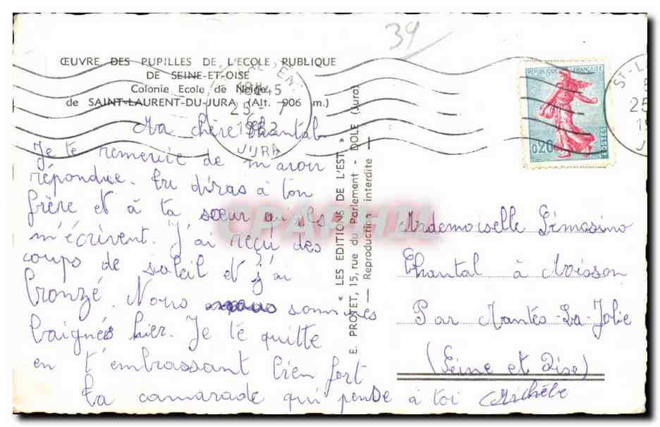 École publique de Saint-Laurent-du-Jura — Colonie de Nièvre — Éditeur Les Éditions de l'Est — Reverso
