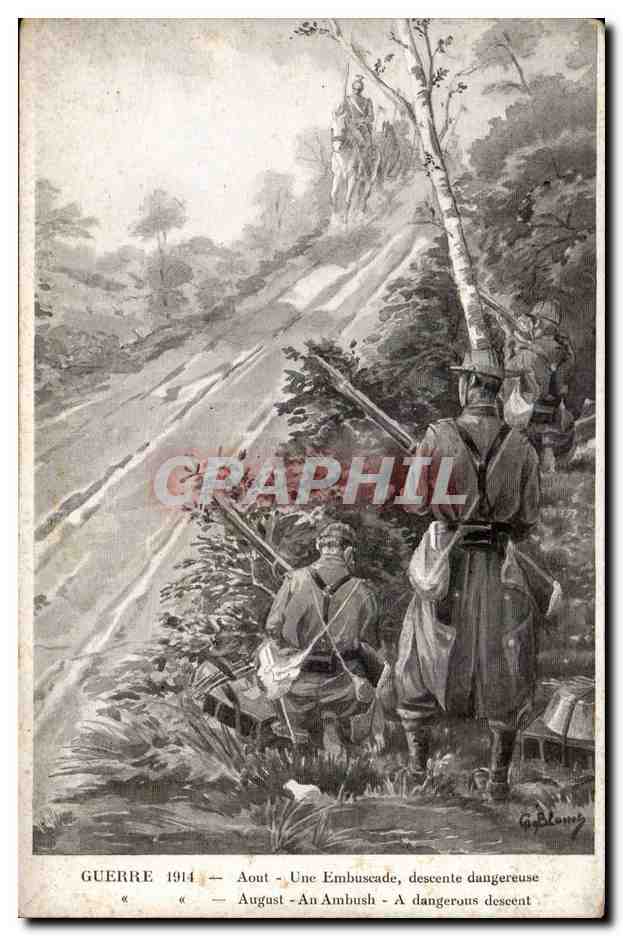 CPA Militaria Guerre 1914 Aout Une embuscade descente dangereuse