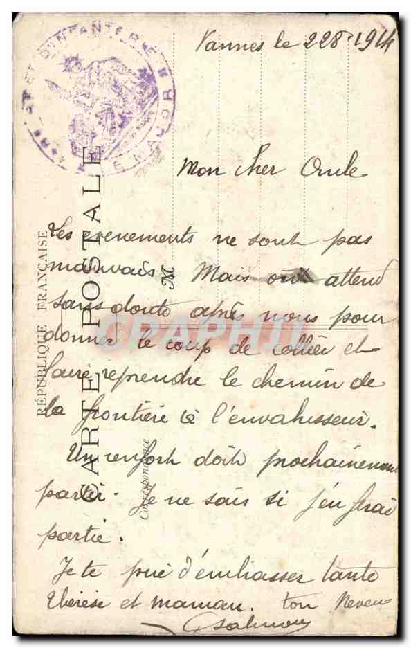 CPA Militaria Infanterie Reine des batailles 148eme regiment d infanterie — Verso