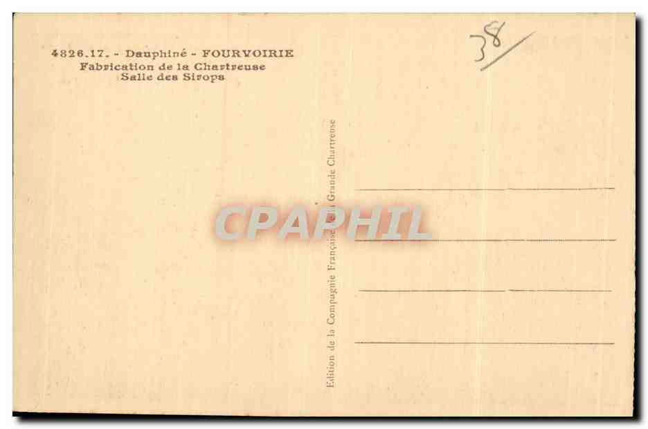 Dauphine - Fourvoirie - Fabrication de la Chartreuse - Salle des Sirops - CPA  — Rückseite