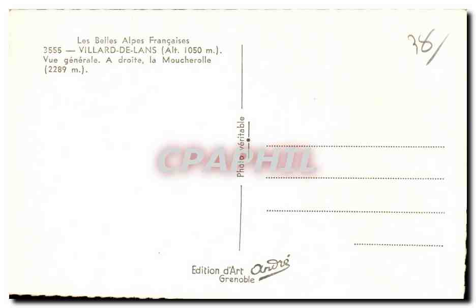 Villard-de-Lans — Vue générale — Edition d'Art André, Grenoble — Verso