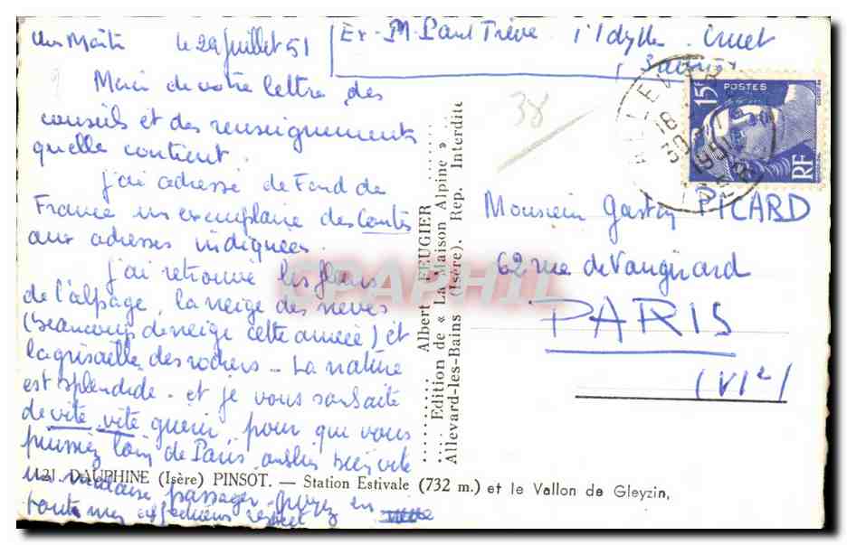 Dalphine (Isère) — Station Estivale (732 m) et le Vallon de Gleyzin — Édition Albert Feugier, Allevard-les-Bains — Reverso