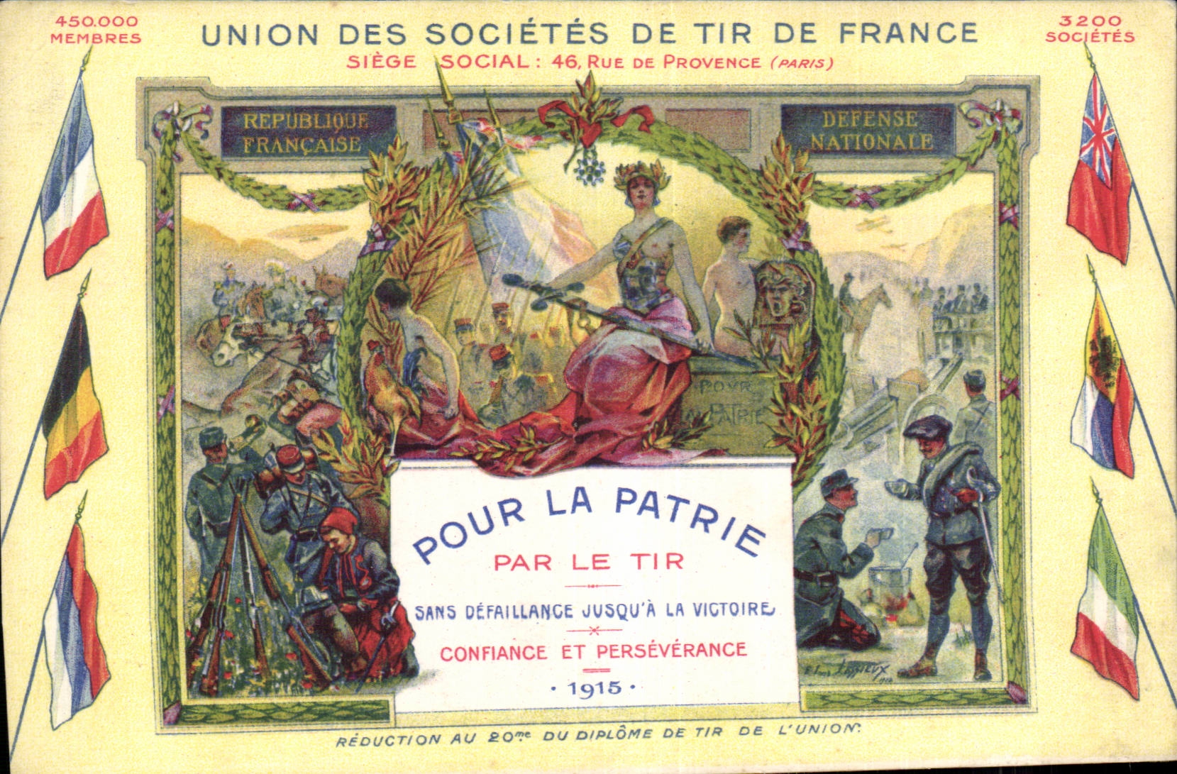 CPA Militaria Union des societes de Tir de France Pour la patrie 