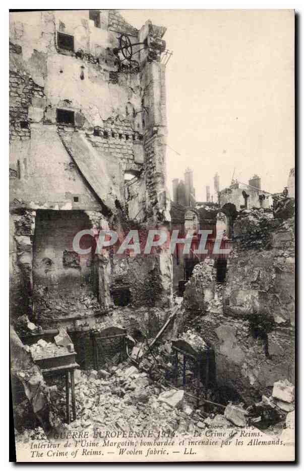 CPA Militaria Guerre 1914 Reims Interieur de l usine Margotin bombardee et incendiee par les allemands