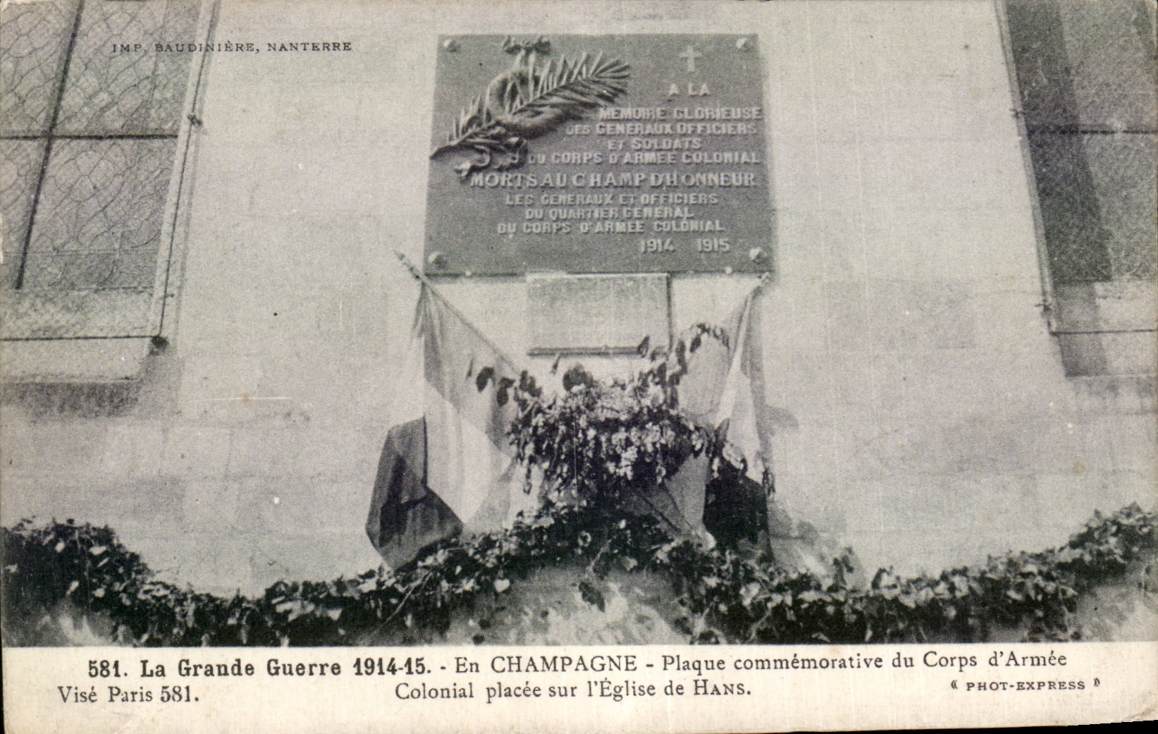 CPA Militaria En Champagne Plaque commemorative du corps d armee Colonial place sur l eglise de Hans 