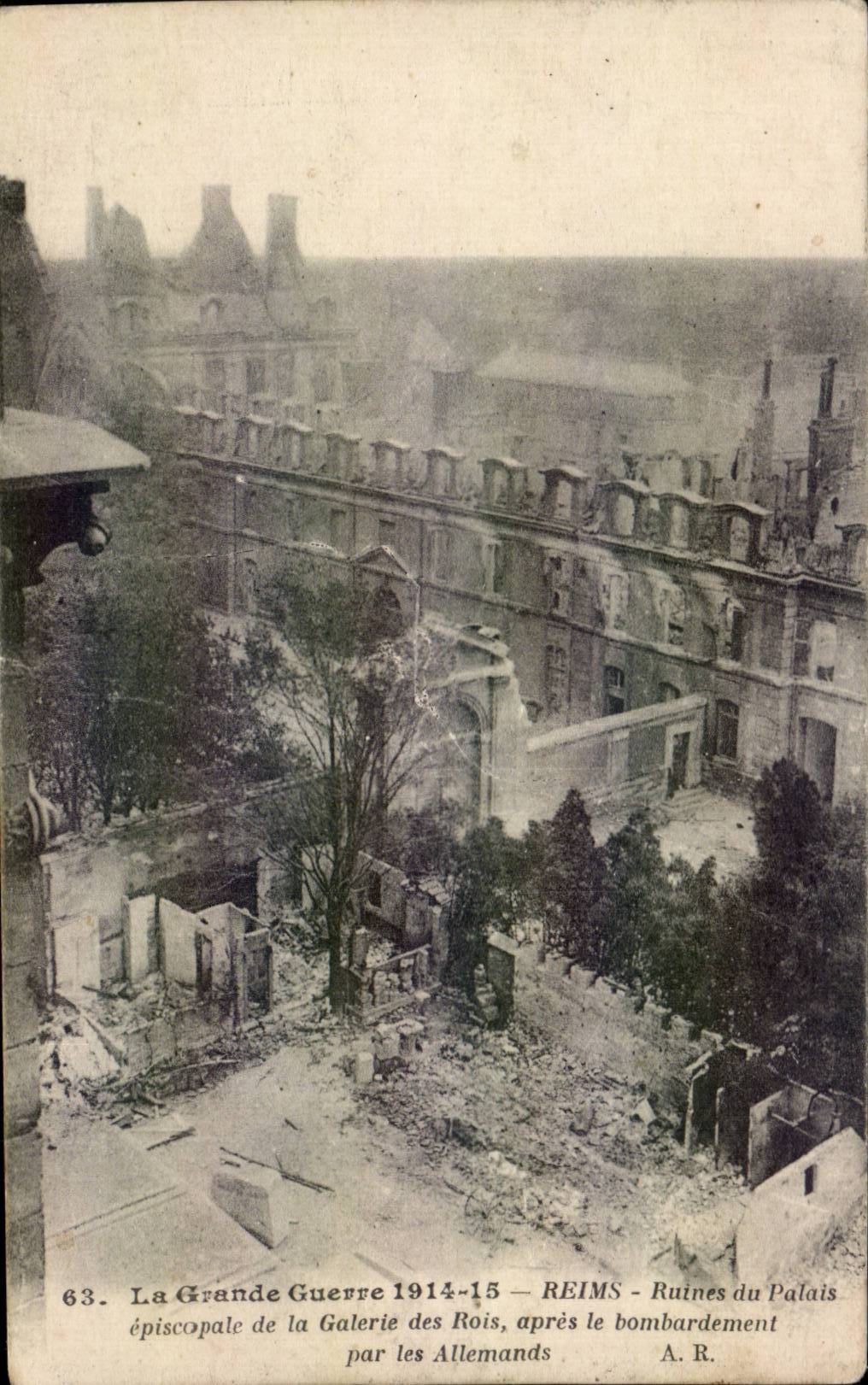 Cartolina d'epoca Militaria Reims Ruine del palazzo episcopale della galleria dei re dopo il bombardamento