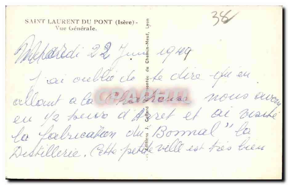 Saint-Laurent-du-Pont (Isère) — Vue Générale — Éditions J. Collerd, Lyon — Verso