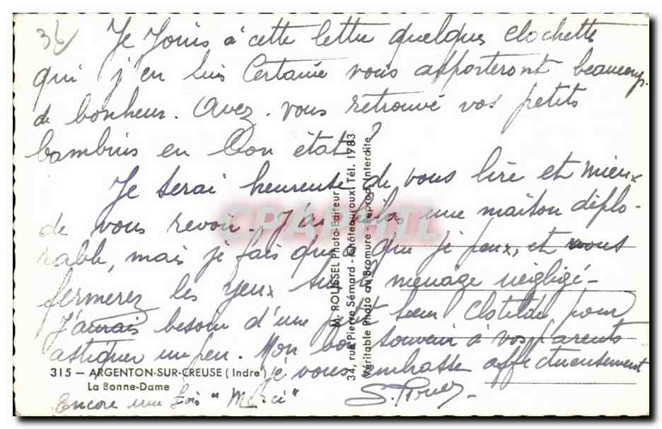 Argenton sur Creuse - La Bonne Dame - CPA  — Rückseite