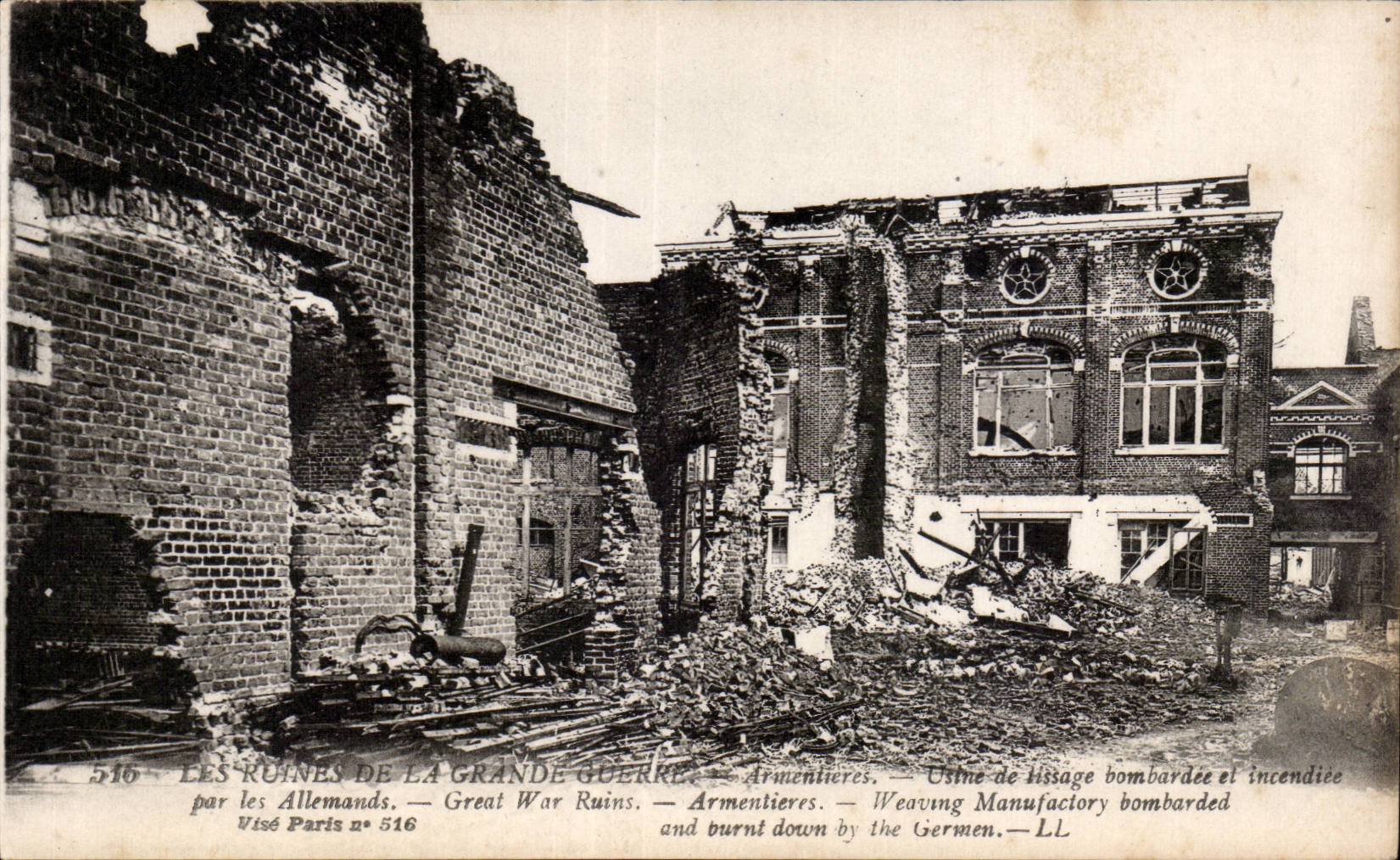 Ruines de la Grande Guerre — Armentières — Usine de tissage bombardée et incendiée — Visé Paris n° 516