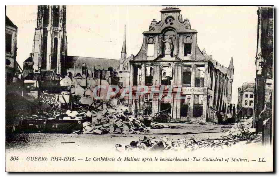 CPA Militaria Bataille de la Marne La cathedrale de Malines apres le bombardement 