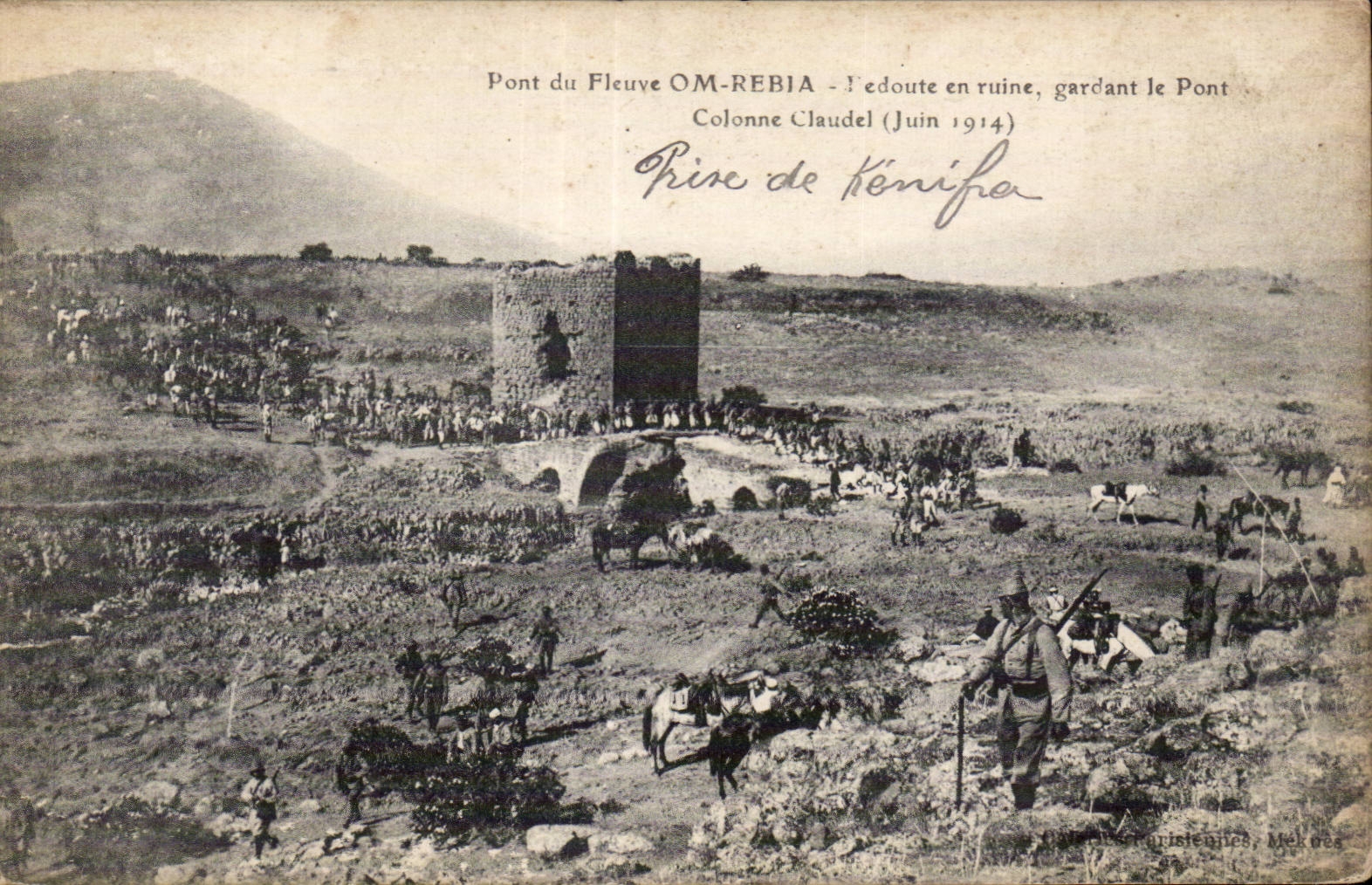 Puente del río OM-REBIA — el edificio en ruinas, guardando el puente — Columna Claudel (junio 1914)