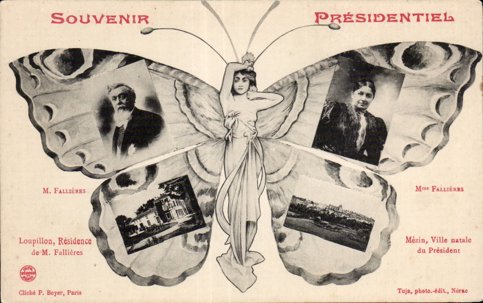 CPA Souvenir presidentiel Fallieres Papillon Butterfly