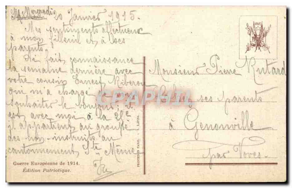 CPA Militaria Rome 25 septembre 1914 La lettre du PapeBenoit XV a Guillaume — Rückseite