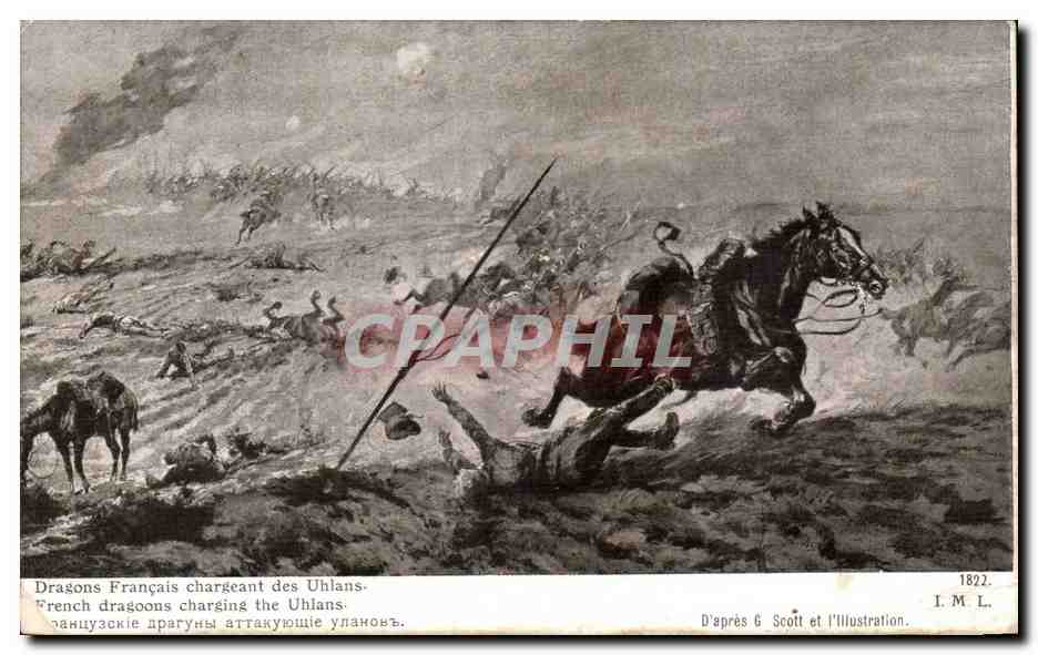 CPA Militaria Dragons francais chargeant les uhlans 